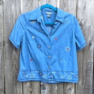 Embroidered denim blouse